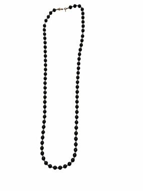 Vintage Monet Black Bead Necklace Gold Tone 30” Long